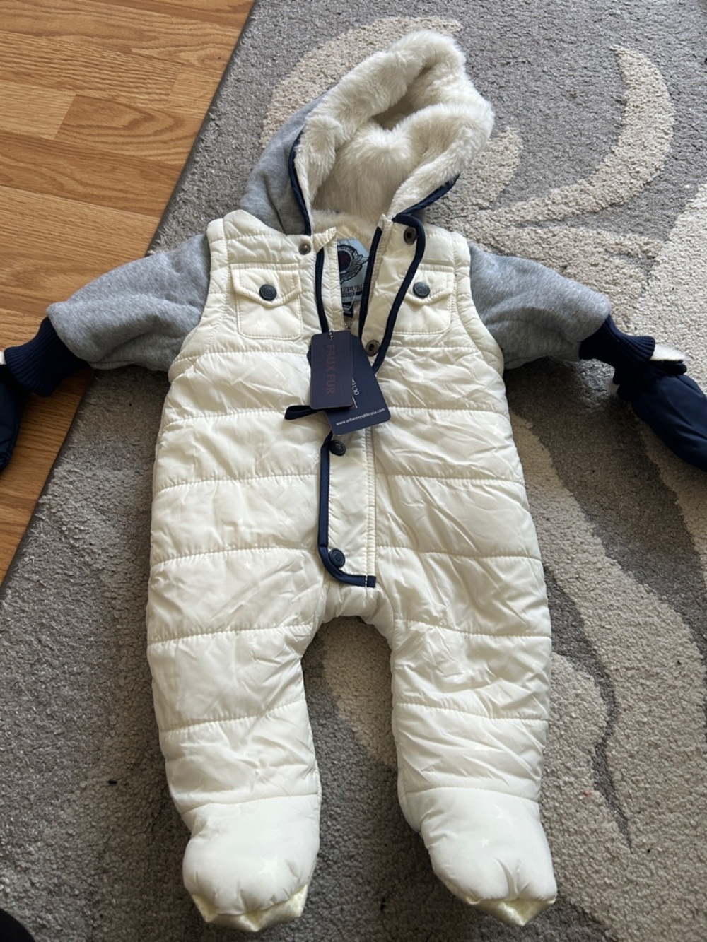 Urban Republic Cream Quilted Jacket with Navy Trim